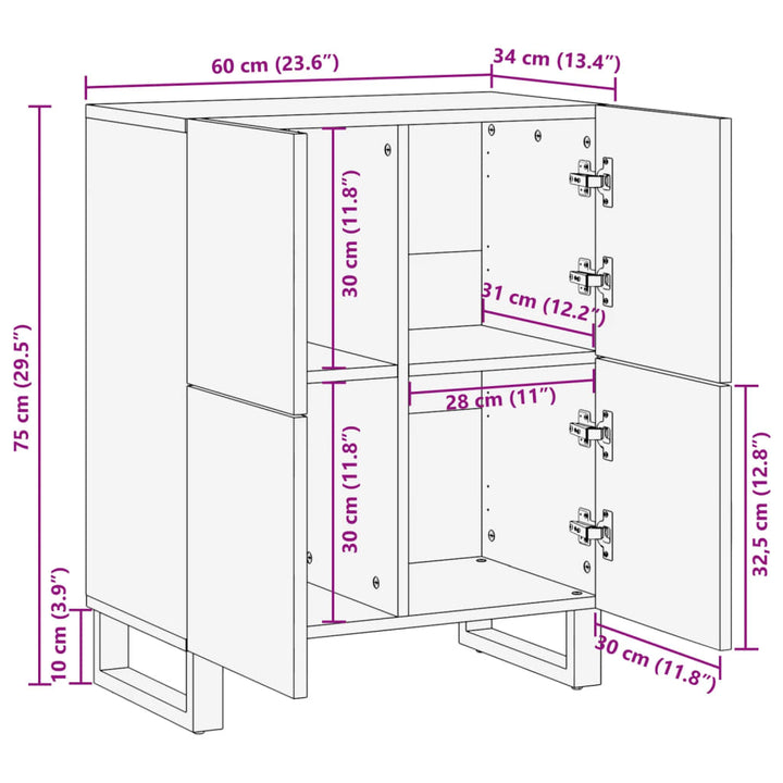 Sideboard 60X34X75 Cm Massivholz Akazie