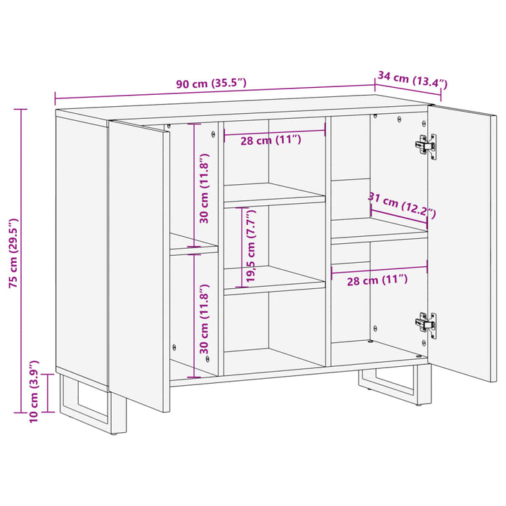 Sideboard 90X34X75 Cm Raues Massivholz Mango