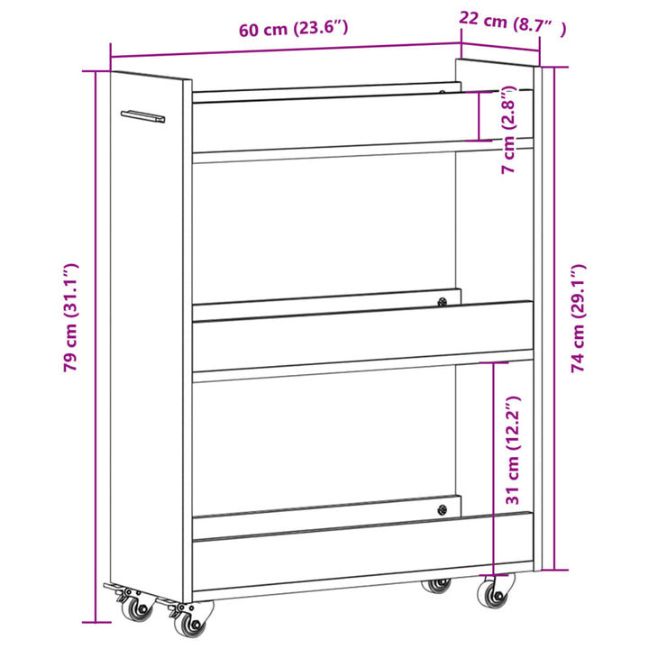 Schrank Mit Rollen 60X22X79 Cm Holzwerkstoff