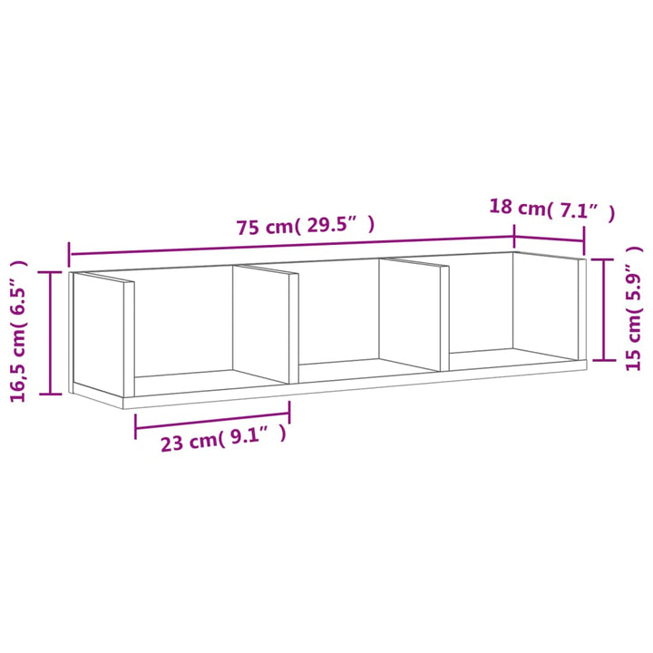 Wandschrank Sonoma-Eiche 75X18X16,5 Cm Holzwerkstoff Sonoma Eiche