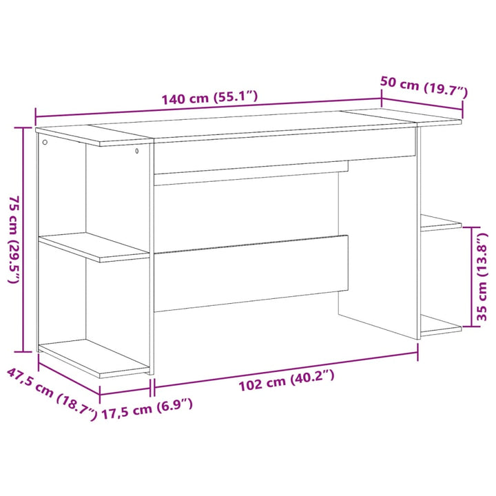 Schreibtisch Braun Eichen-Optik 140X50X75 Cm Holzwerkstoff