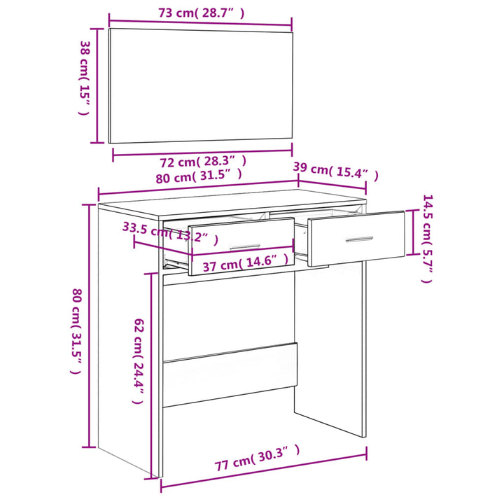 Schminktisch Mit Spiegel 80X39X80 Cm