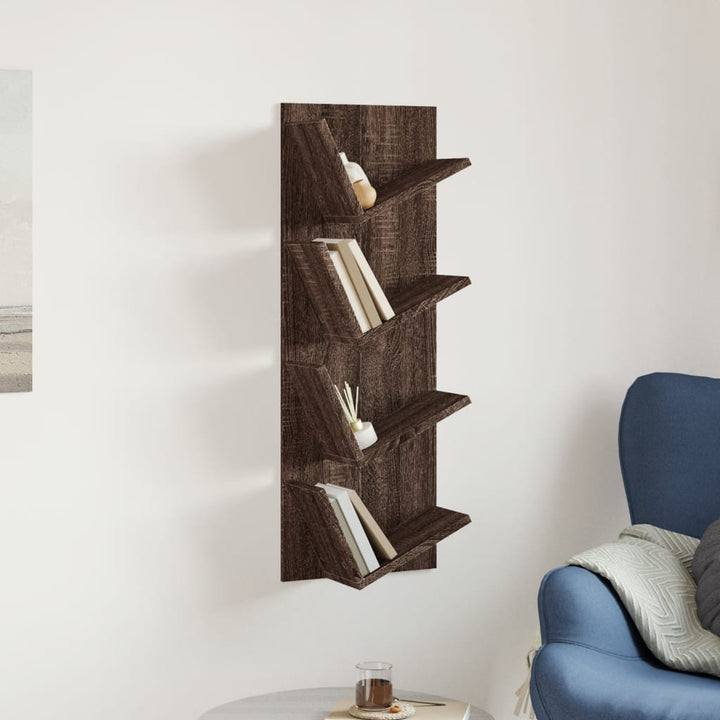 Wand-Bücherregal Mit 4 Fächern Braun Eichen-Optik 33X16X90 Cm