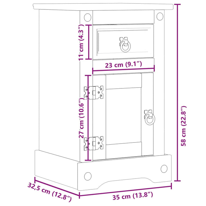 Nachttisch Corona 35X32,5X58 Cm Massivholz Kiefer