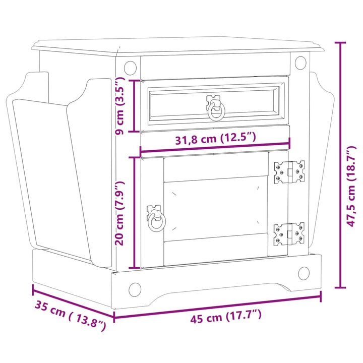 Nachttisch Corona 45X35X47,5 Cm Massivholz Kiefer