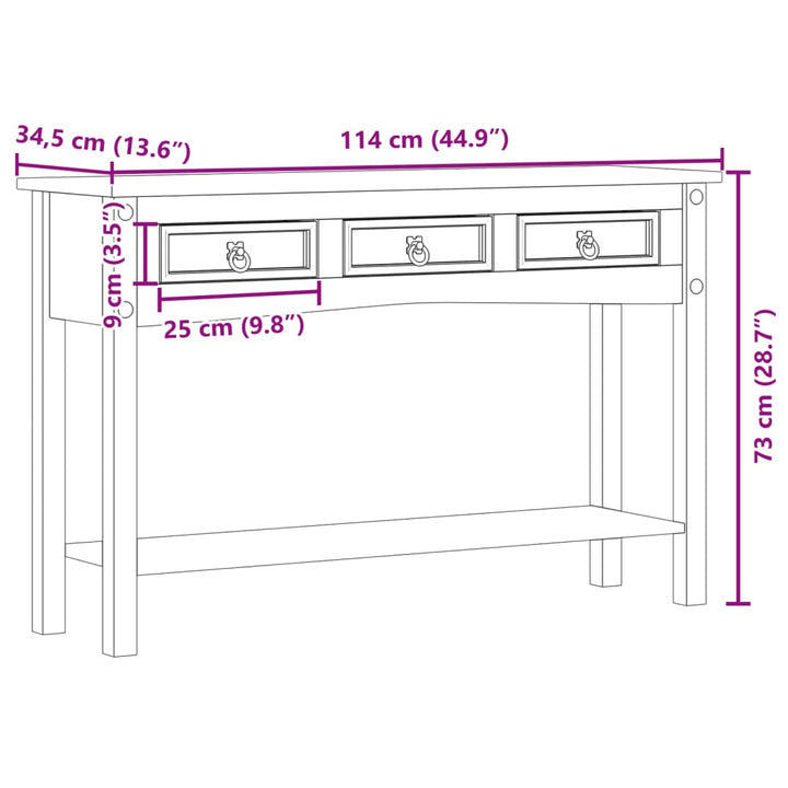 Konsolentisch Corona 114X34,5X73 Cm Massivholz Kiefer