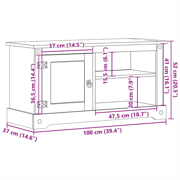 Tv-Schrank Corona 100X40X52 Cm Massivholz Kiefer Hellgrau