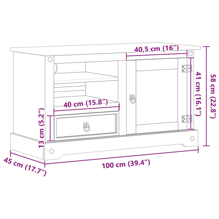 Tv-Schrank Corona 100X45X58 Cm Massivholz Kiefer