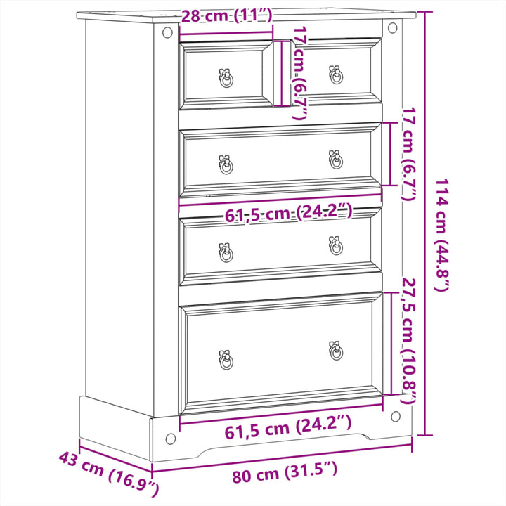 Kommode Corona 80X43X114 Cm Massivholz Kiefer