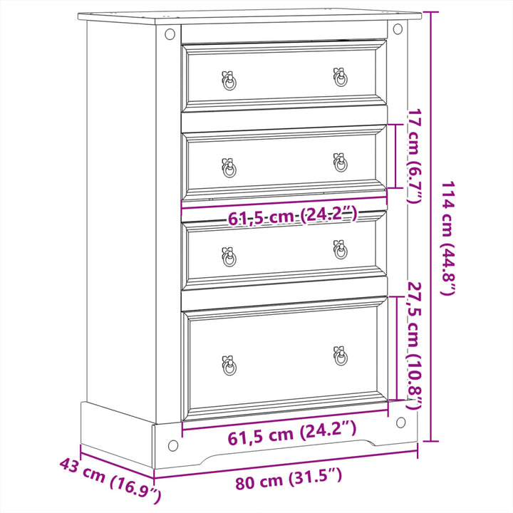 Kommode Corona 80X43X114 Cm Massivholz Kiefer