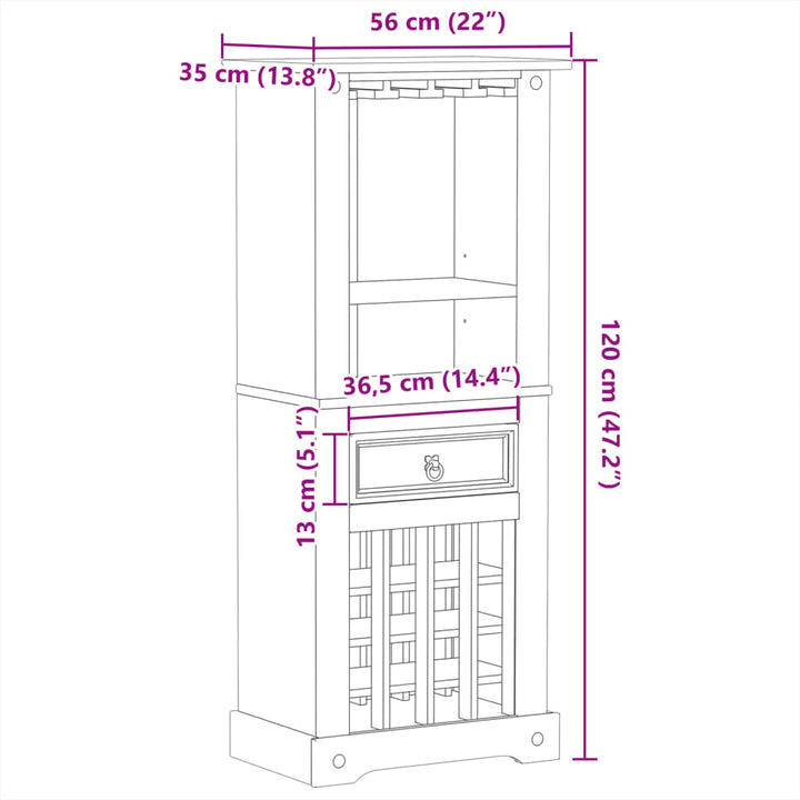 Weinregal Corona 56X35X134,5 Cm Massivholz Kiefer