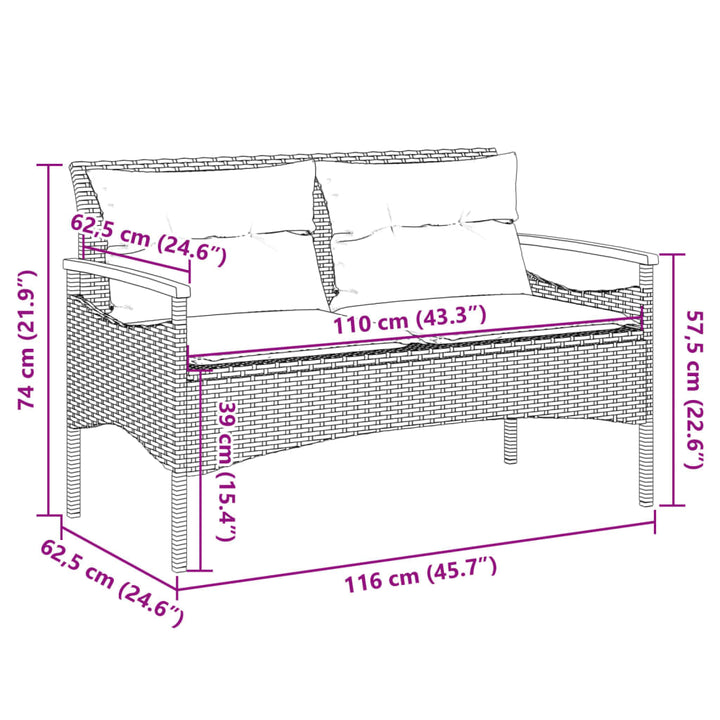 Gartenbank Mit Kissen 116X62,5X74 Cm Poly Rattan