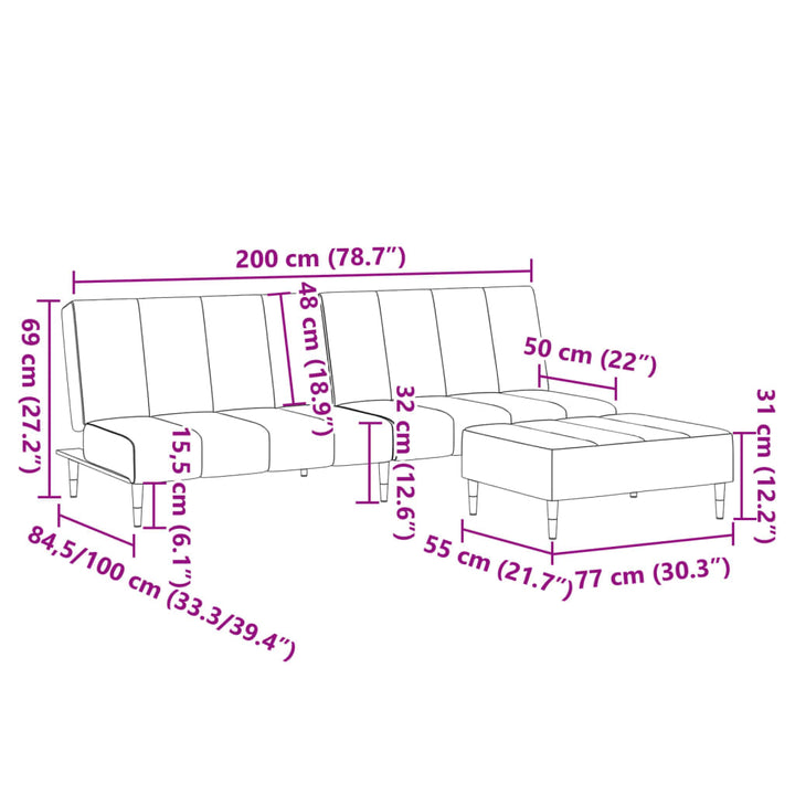 Schlafsofa 2-Sitzer Mit Fußhocker Samt