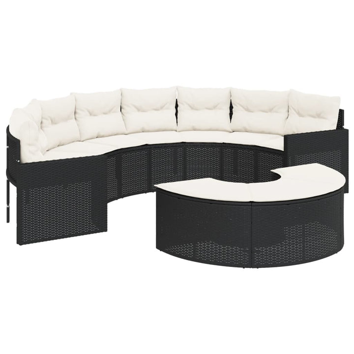 2-Tlg. Garten-Sofagarnitur Halbrund Poly-Rattan