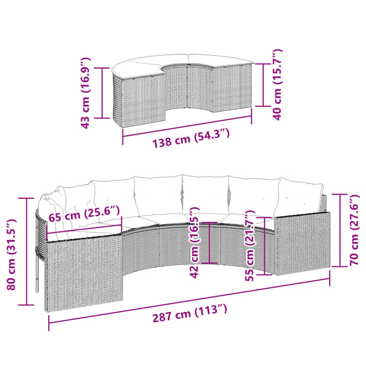 2-Tlg. Garten-Sofagarnitur Halbrund Poly-Rattan