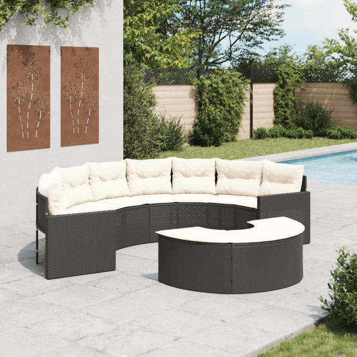 2-Tlg. Garten-Sofagarnitur Halbrund Poly-Rattan