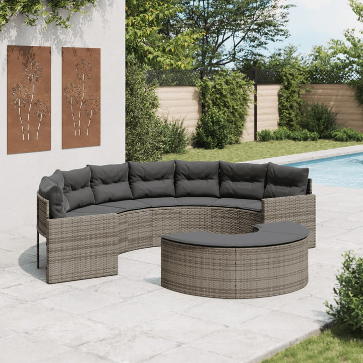 2-Tlg. Garten-Sofagarnitur Halbrund Poly-Rattan