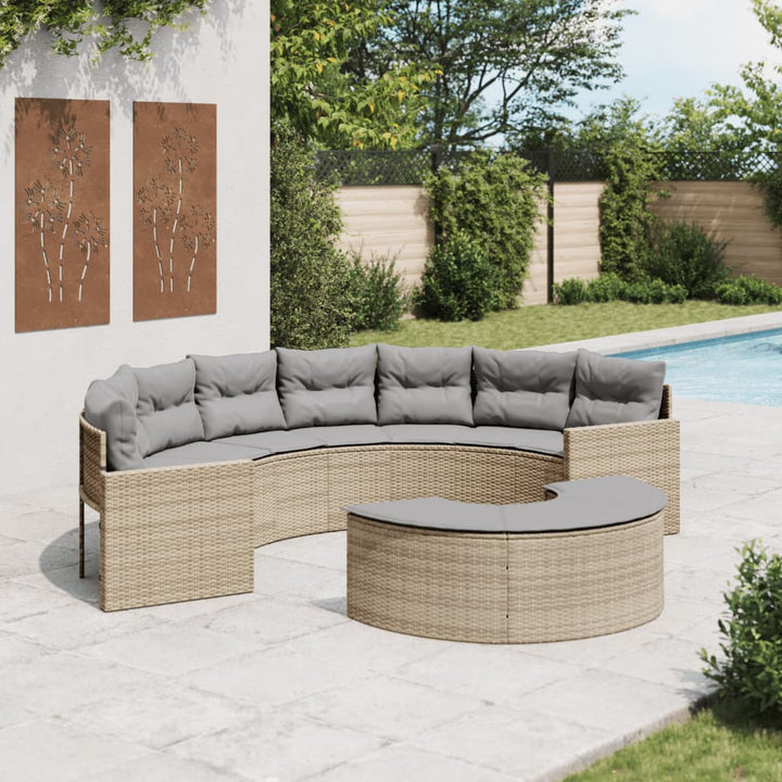 2-Tlg. Garten-Sofagarnitur Halbrund Poly-Rattan