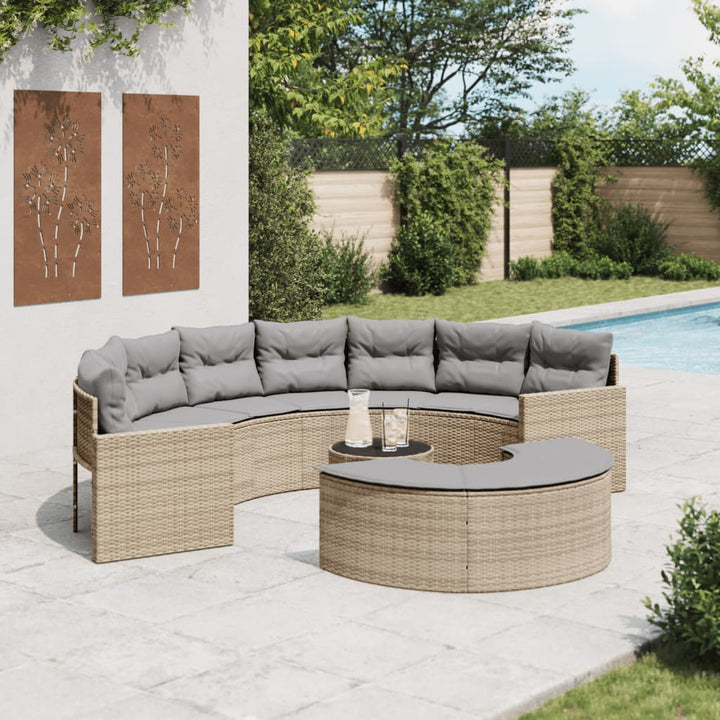 2-Tlg. Garten-Sofagarnitur Halbrund Poly-Rattan