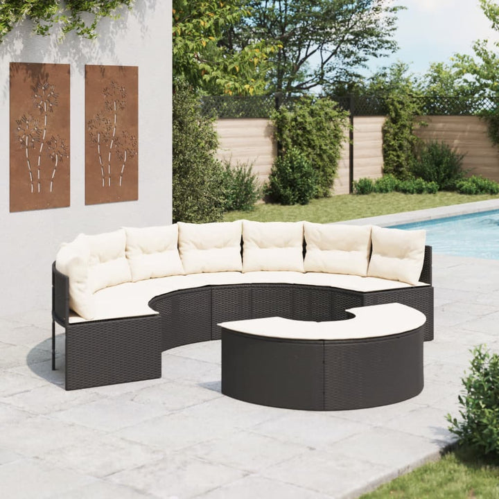 3-Tlg. Garten-Sofagarnitur Halbrund Poly Rattan