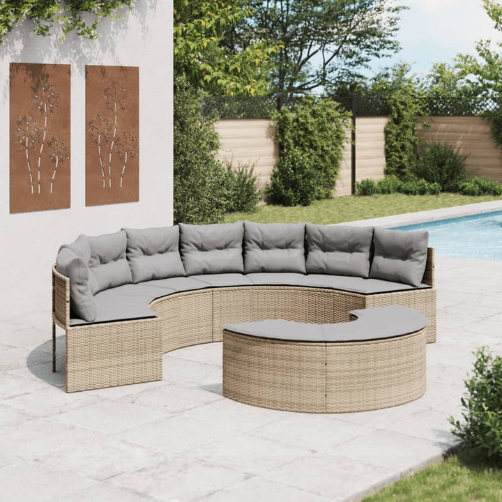 3-Tlg. Garten-Sofagarnitur Halbrund Poly Rattan