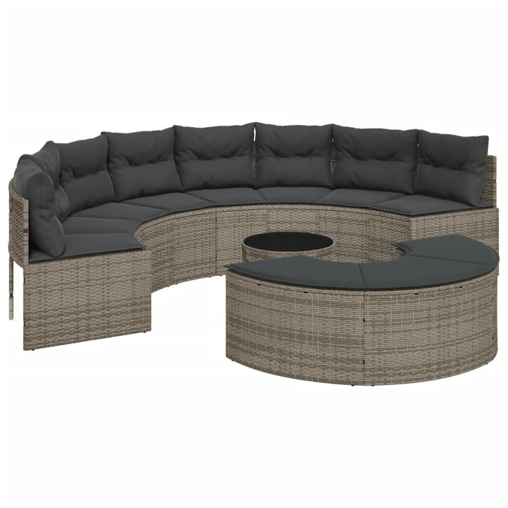 3-Tlg. Garten-Sofagarnitur Halbrund Poly Rattan