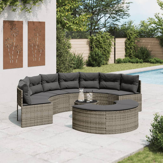 3-Tlg. Garten-Sofagarnitur Halbrund Poly Rattan