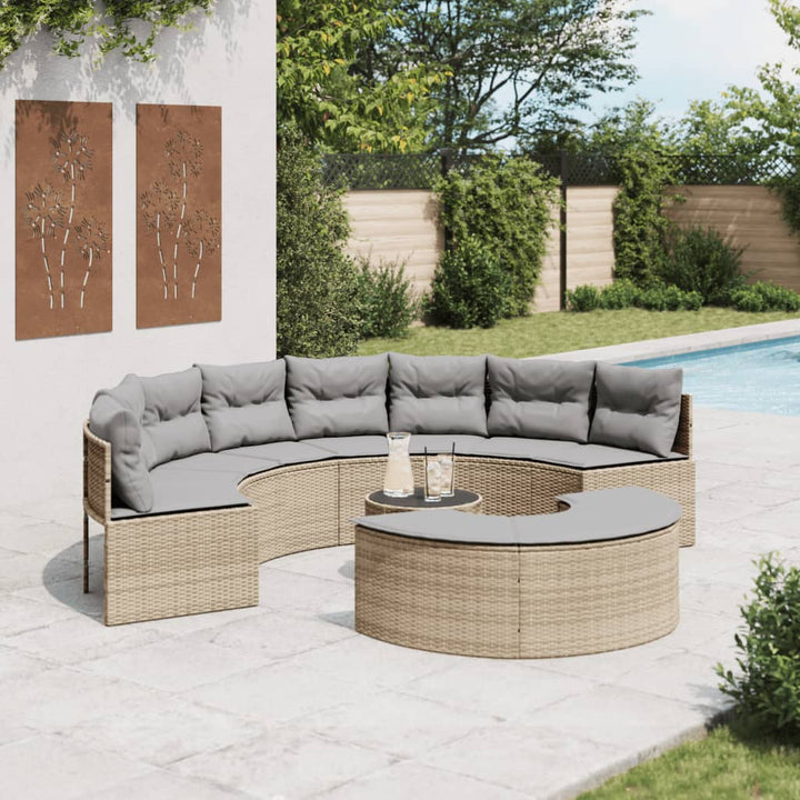 3-Tlg. Garten-Sofagarnitur Halbrund Poly Rattan