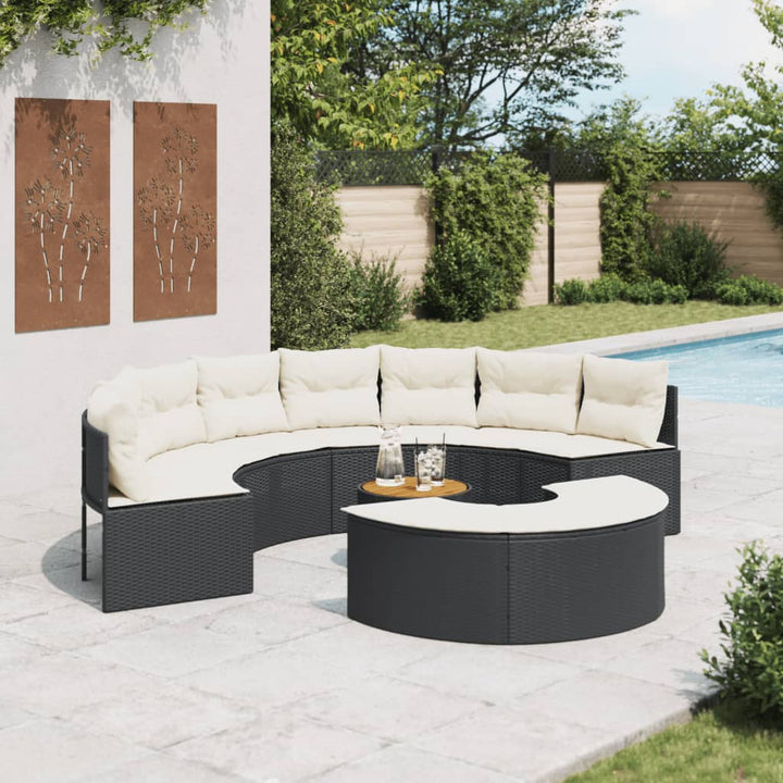 3-Tlg. Garten-Sofagarnitur Halbrund Poly Rattan