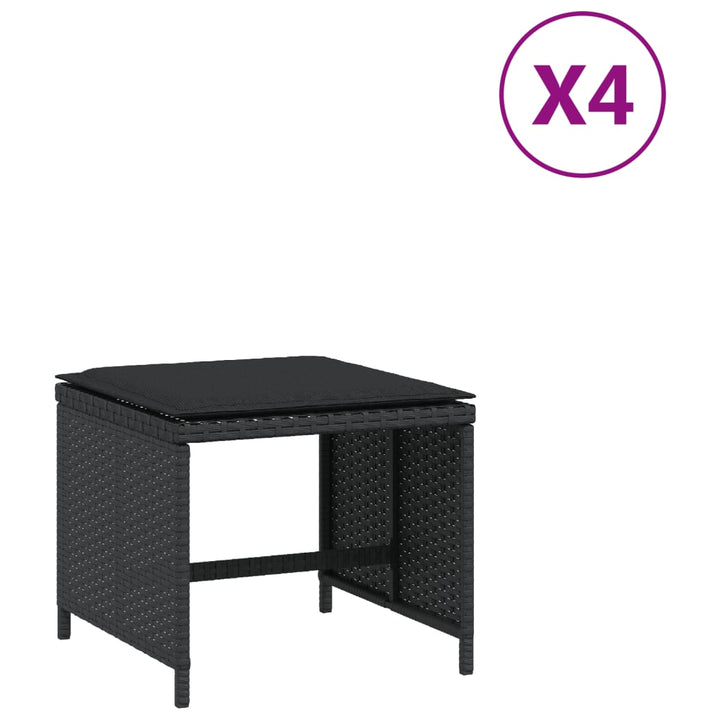 Gartenhocker Mit Kissen 4 Stk. Schwarz 40X40X35 Cm Poly Rattan Natürlich Imprägniert