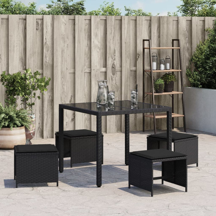 Gartenhocker Mit Kissen 4 Stk. Schwarz 40X40X35 Cm Poly Rattan Natürlich Imprägniert