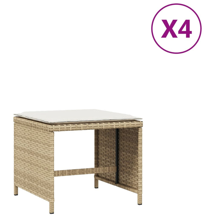 Gartenhocker Mit Kissen 4 Stk. Beige 40X40X35 Cm Poly Rattan