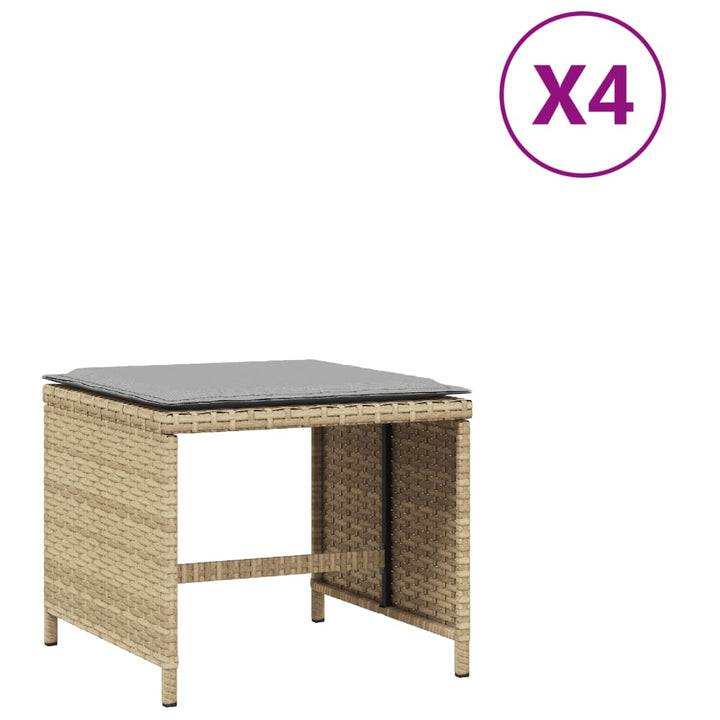 Gartenhocker Mit Kissen 4 Stk. Beigemischung Poly Rattan