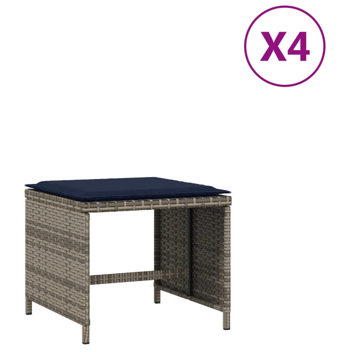 Gartenhocker Mit Kissen 4 Stk. Grau 40X40X35 Cm Poly Rattan Natürlich Imprägniert