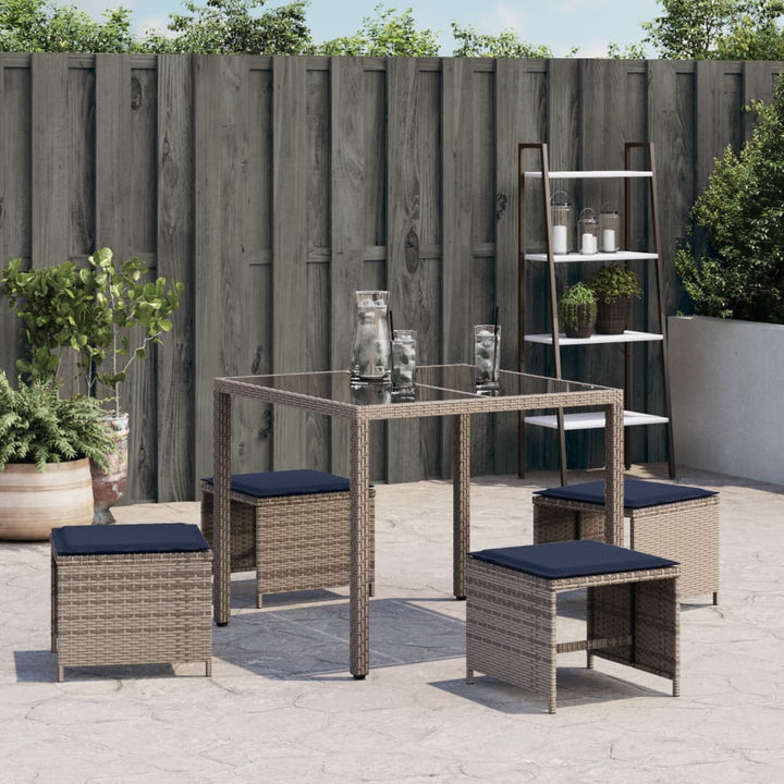 Gartenhocker Mit Kissen 4 Stk. Grau 40X40X35 Cm Poly Rattan Natürlich Imprägniert