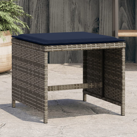 Gartenhocker Mit Kissen 4 Stk. Grau 40X40X35 Cm Poly Rattan Natürlich Imprägniert