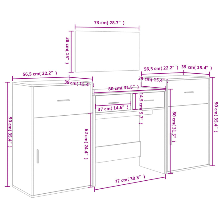 4-Tlg. Schminktisch-Set Holzwerkstoff