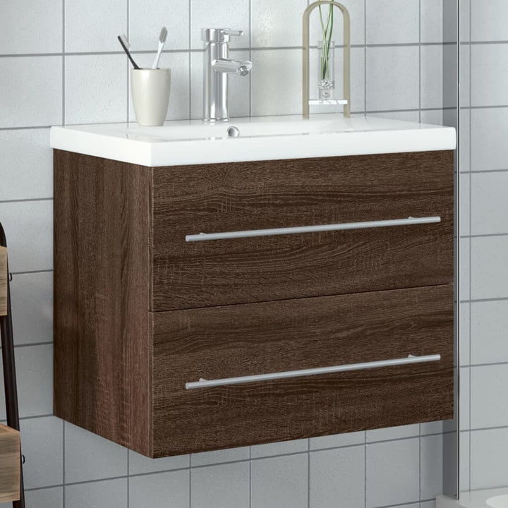 Waschbeckenschrank Mit Einbaubecken Braun Eiche Holzwerkstoff Braune Eiche