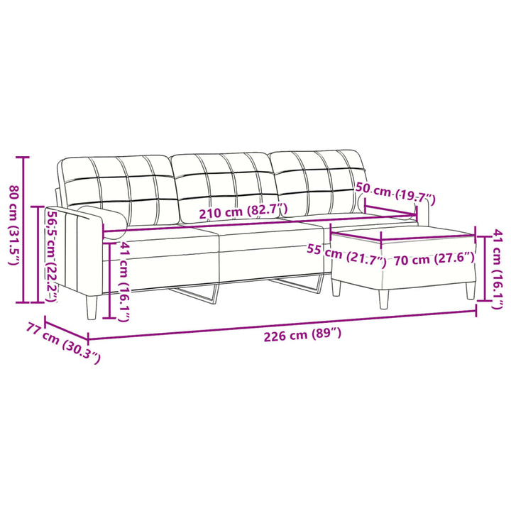 3-Sitzer-Sofa Mit Hocker 210 Cm Samt