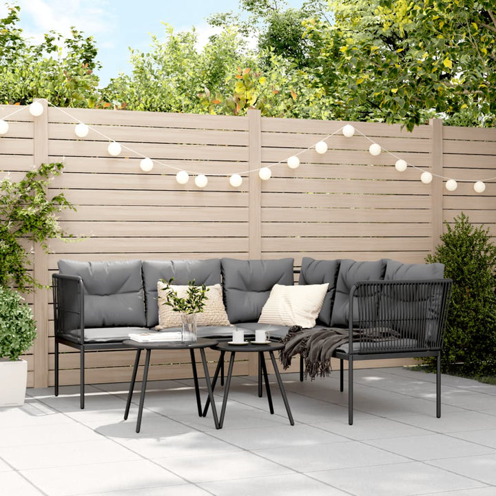 Gartensofa In L-Form Mit Kissen Schwarz Stahl Und Textilene