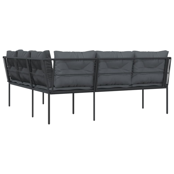 Gartensofa In L-Form Mit Kissen Schwarz Stahl Und Textilene