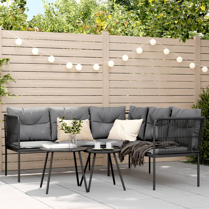 Gartensofa In L-Form Mit Kissen Schwarz Stahl Und Textilene