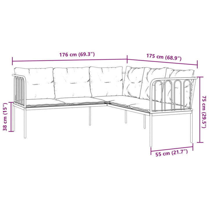 Gartensofa In L-Form Mit Kissen Schwarz Stahl Und Textilene