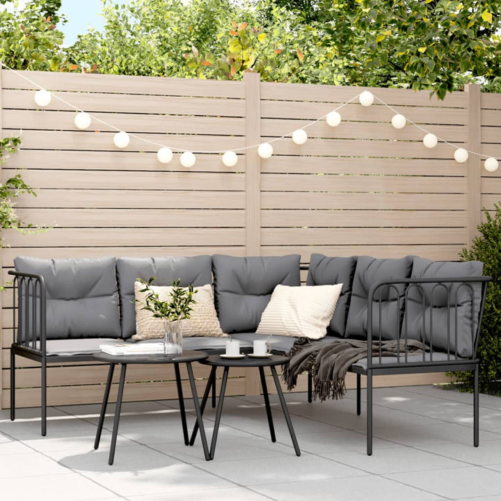 Gartensofa In L-Form Mit Kissen Schwarz Stahl Und Textilene