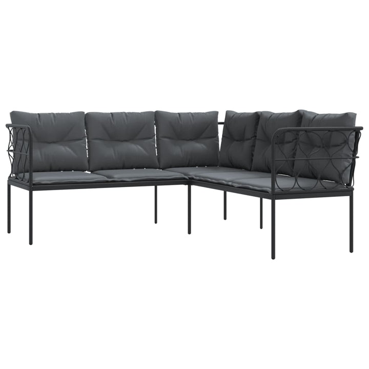 Gartensofa In L-Form Mit Kissen Schwarz Stahl Und Textilene