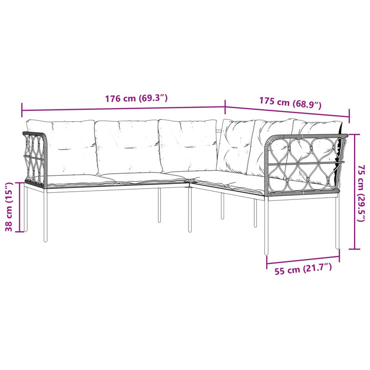 Gartensofa In L-Form Mit Kissen Schwarz Stahl Und Textilene