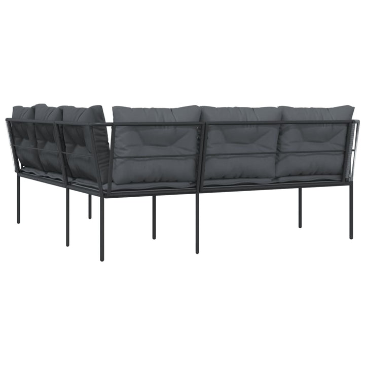 Gartensofa In L-Form Mit Kissen Schwarz Stahl Und Textilene