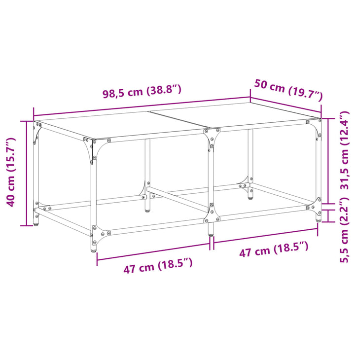 Couchtisch Mit Glasplatte Transparent 98,5X50X40 Cm Stahl