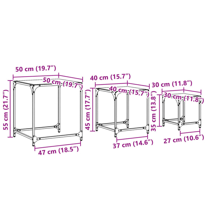 Satztische 3 Stk. Mit Glasplatte Stahl