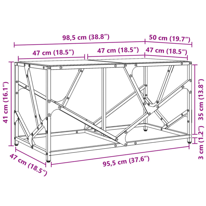 Couchtisch Mit Glasplatte 98,5X50X41 Cm Stahl